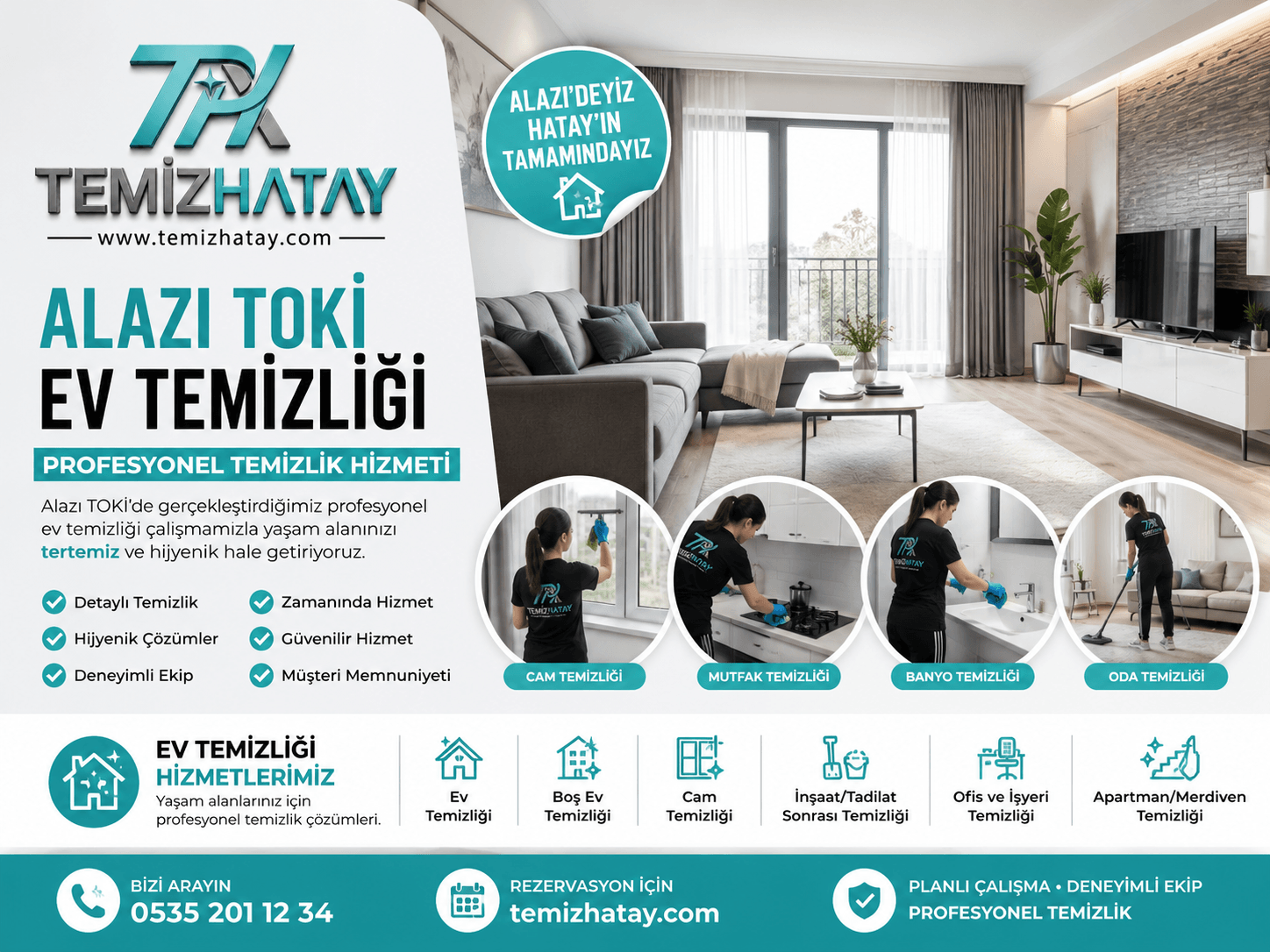 Alazı TOKİ ev temizliği hizmeti gerçekleştiren TemizHatay profesyonel temizlik ekibi
