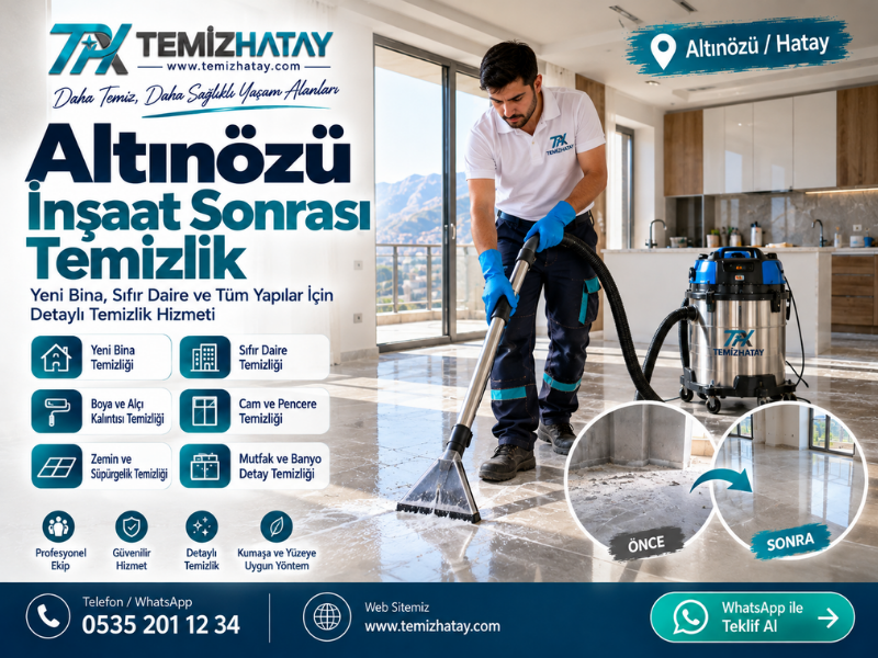Altınözü inşaat sonrası temizlik kapsamında TemizHatay ile yeni teslim daire, cam, zemin ve mutfak temizliği.