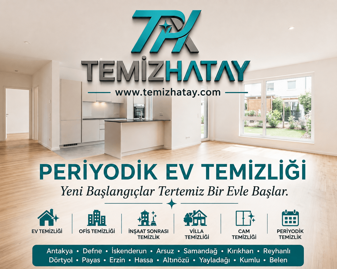 TemizHatay ekibi Hatay'da modern bir evde detaylı ev temizliği hizmeti gerçekleştiriyor.