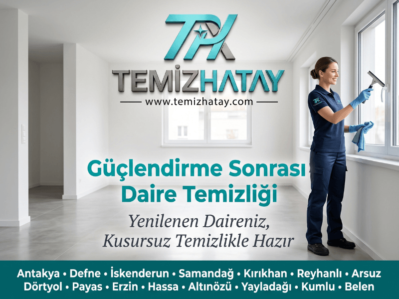 TemizHatay ekibi Hatay'da güçlendirme sonrası oluşan inşaat tozu ve kalıntıları profesyonel olarak temizliyor.
